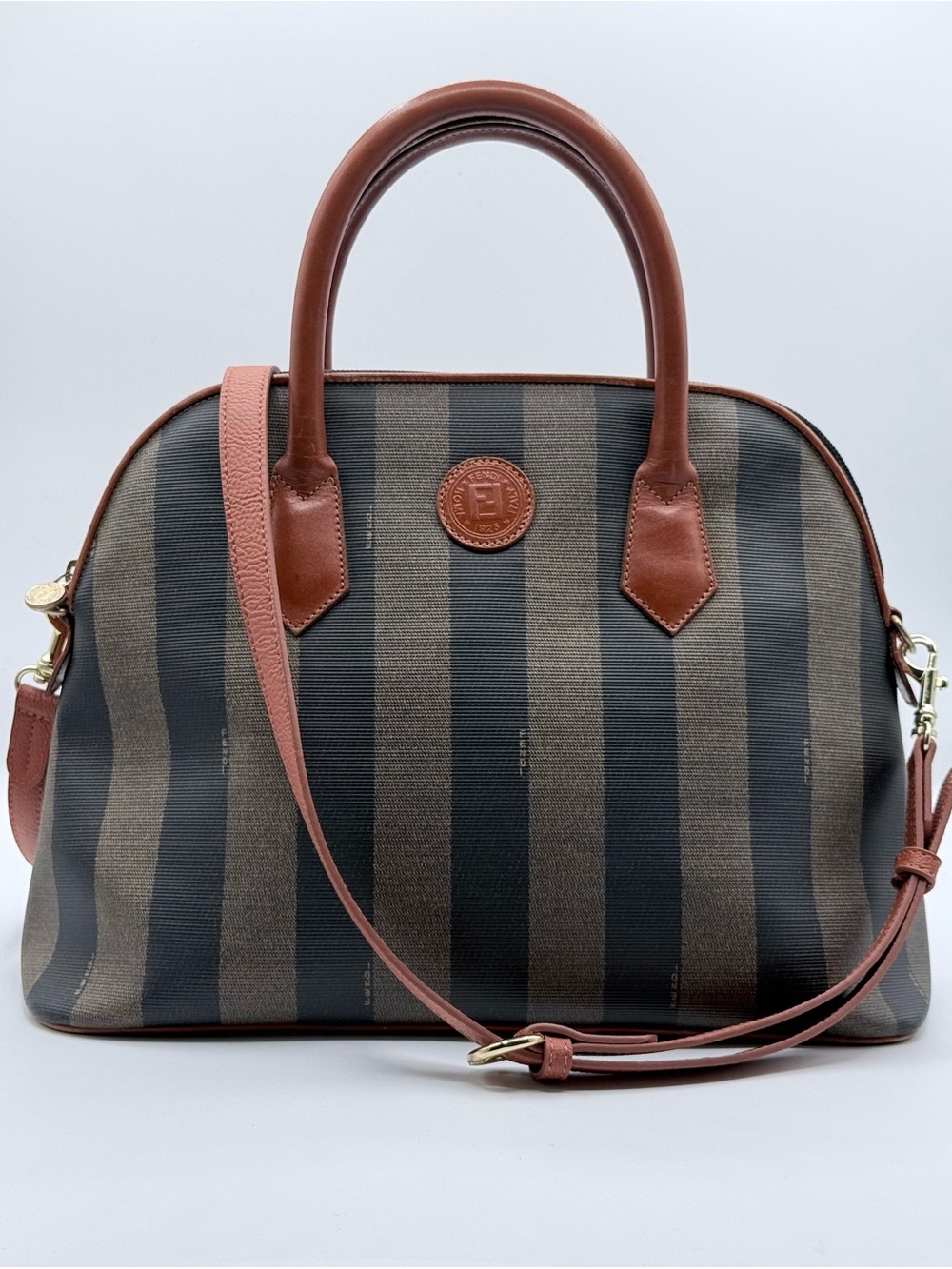 Fendi Pequin Stripe Boston Satchel/crossbody. W/dust bag-Excellent condition